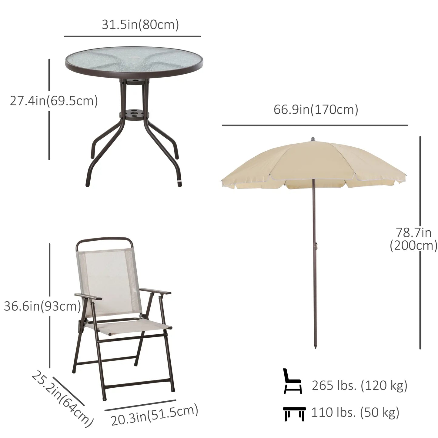 6-Piece Outdoor Dining Set, Round Table, 4 Folding Chairs, Cream Outdoor Dining Sets at Gallery Canada