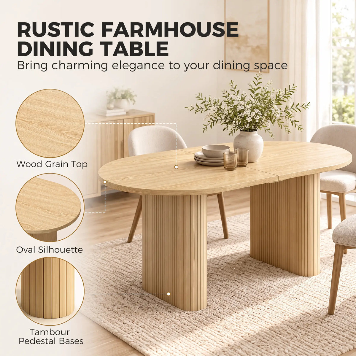 Farmhouse Dining Table Curved Top Kitchen Table Oak Wood Grain, Oak Dining Tables at Gallery Canada