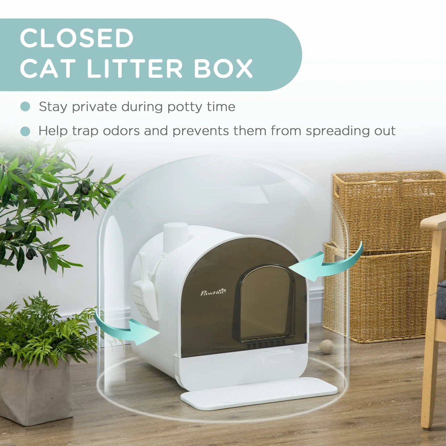 Cat Litter Box with Lid, Removable Tray, Scoop, Filter, White Cat Litter Box Enclosures at Gallery Canada