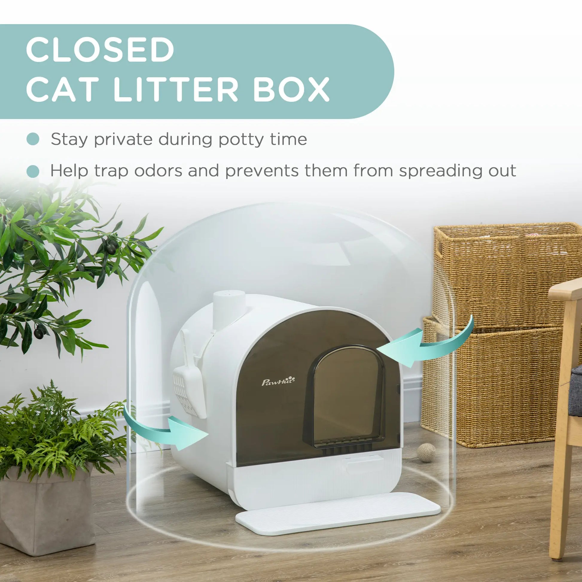 Cat Litter Box with Lid, Removable Tray, Scoop, Filter, White Cat Litter Box Enclosures at Gallery Canada