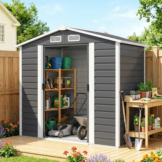7' x 4' Metal Garden Shed, Lockable Doors, Dark Grey Sheds Dark Grey at Gallery Canada