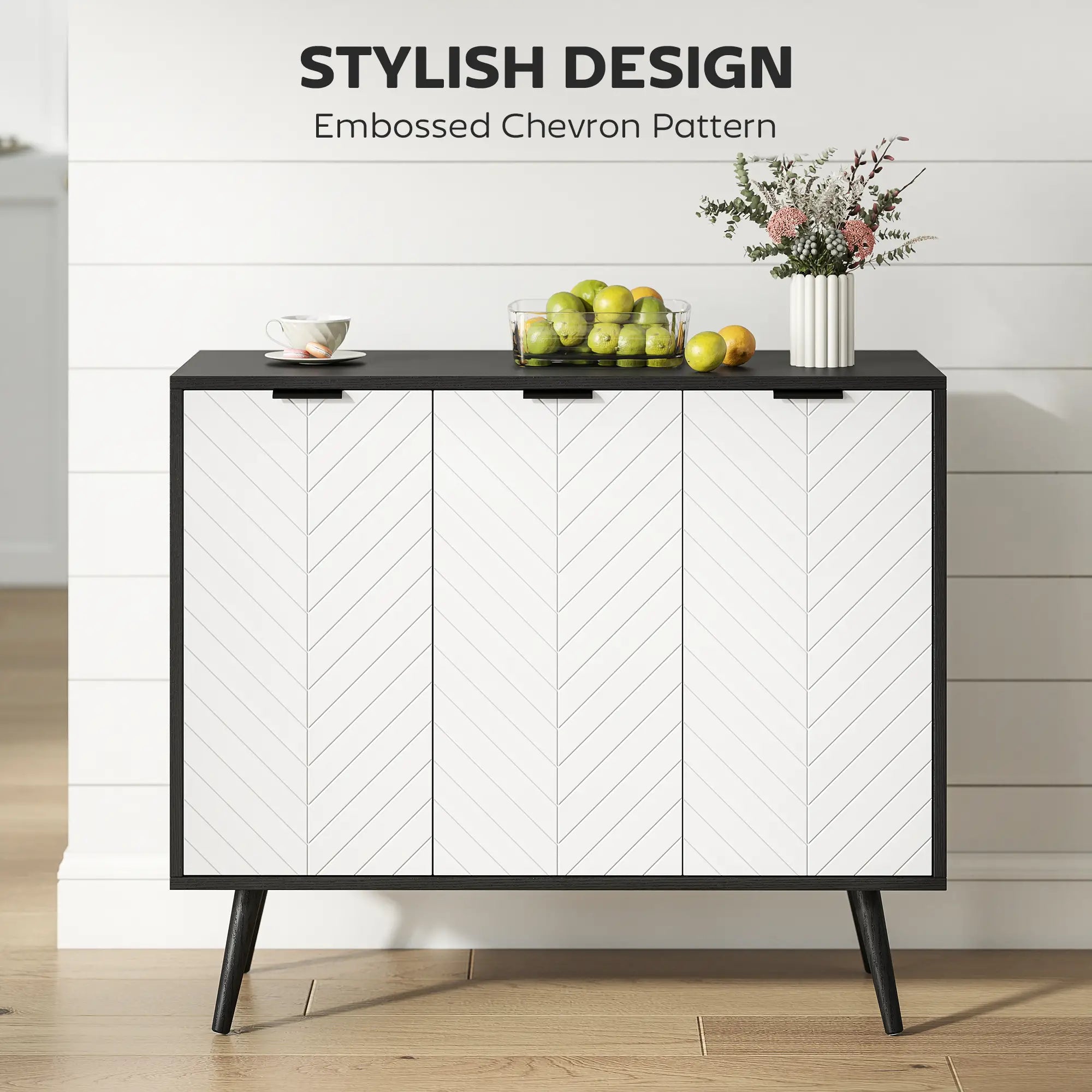 Modern Sideboard Buffet, Dining Room Cabinet, Adjustable Shelves, 3 Doors, Black Storage Cabinets at Gallery Canada