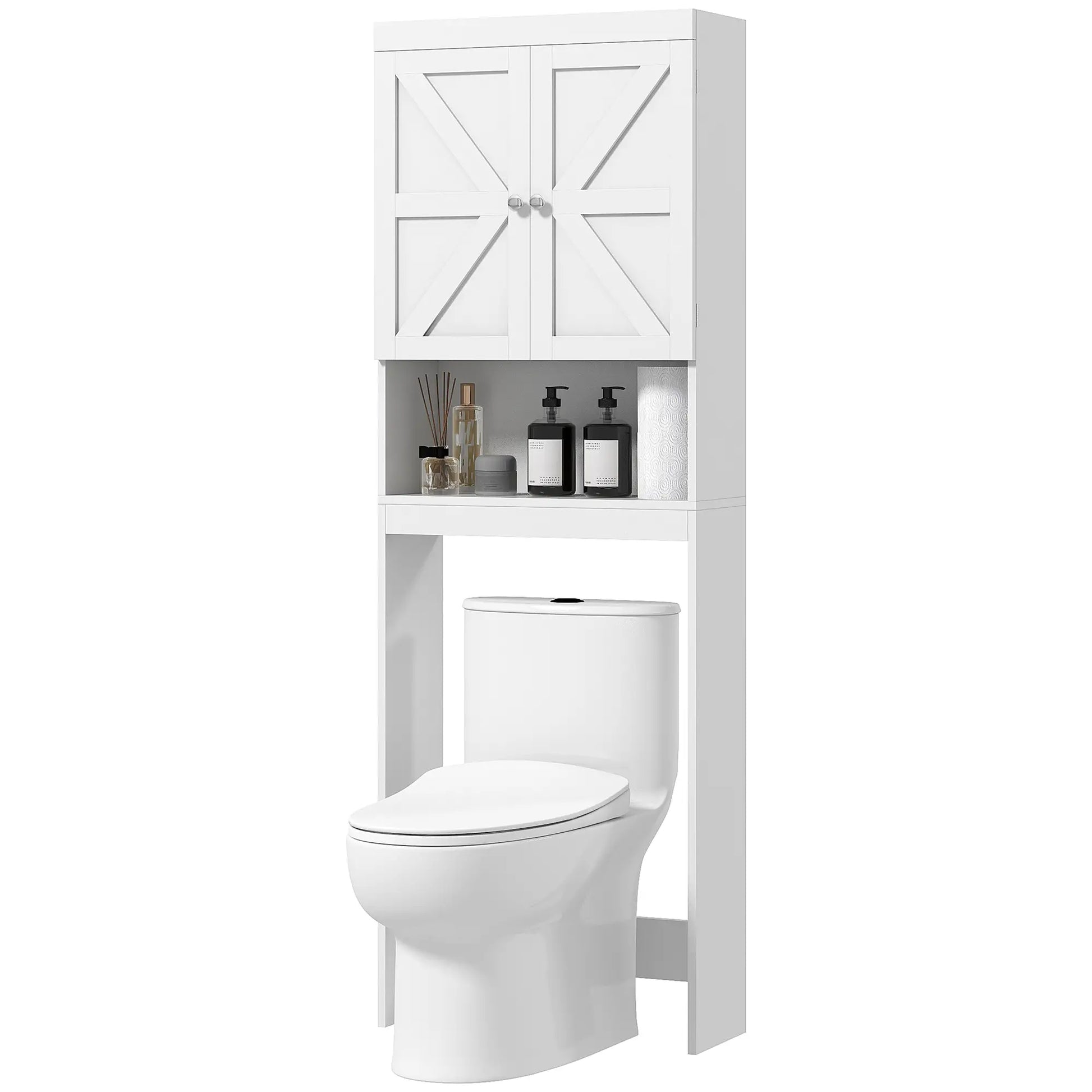 Over Toilet Cabinet, Bathroom Storage with Barn Doors, Open Shelf, White Over The Toilet Storage White at Gallery Canada
