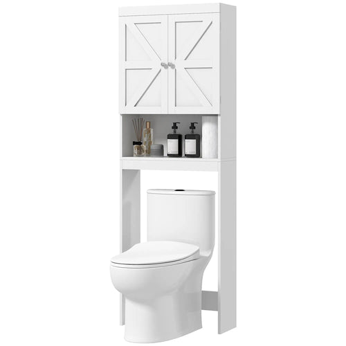 Over Toilet Cabinet, Bathroom Storage with Barn Doors, Open Shelf, White