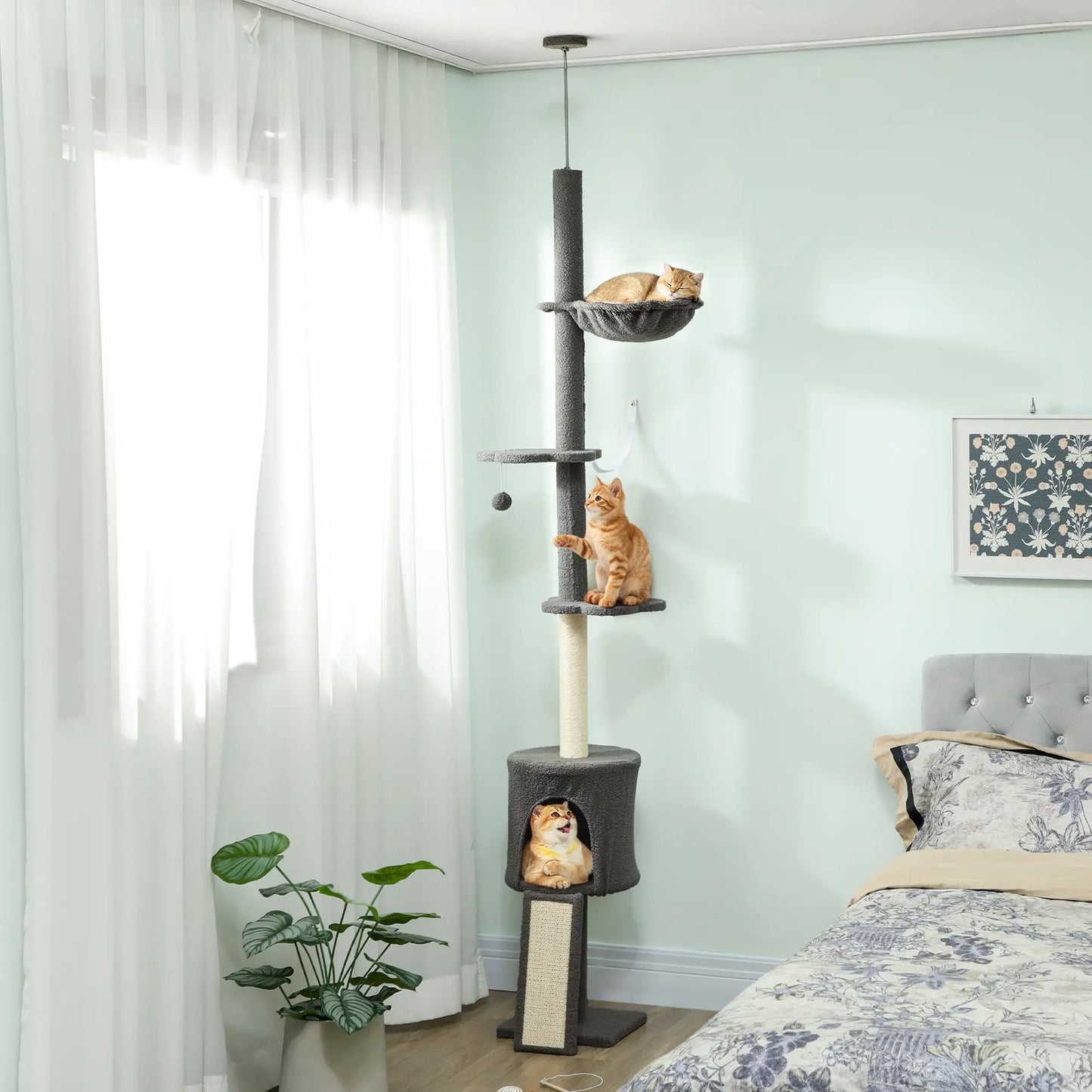 87"-94.5" Floor to Ceiling Cat Tree with Sisal Scratching Post, Condo, Hammock, Ramp, Perches, Dark Grey Floor to Ceiling Cat Trees at Gallery Canada