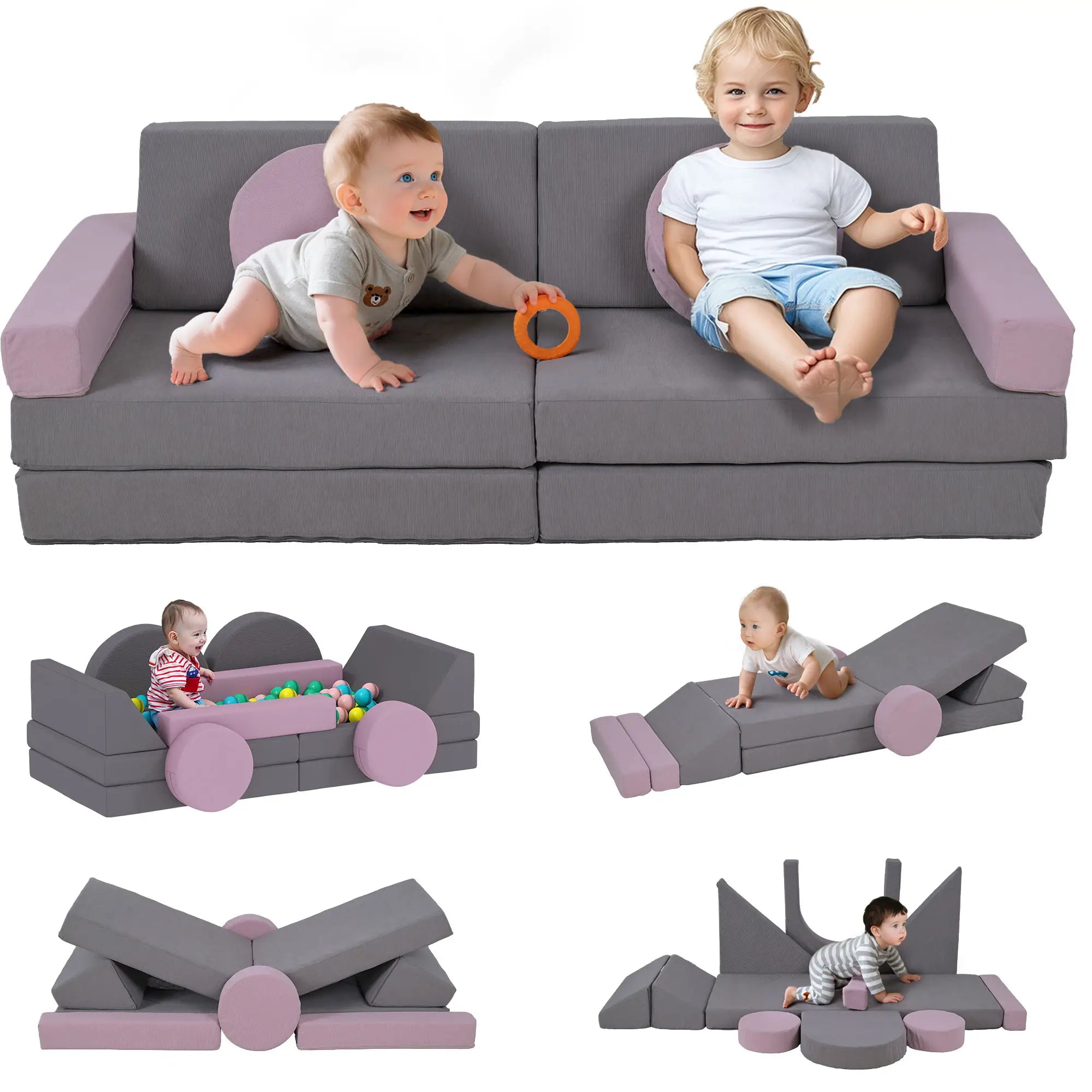 12-Piece Modular Kids Play Couch, Convertible Sofa, Grey Kids Chairs & Seating at Gallery Canada