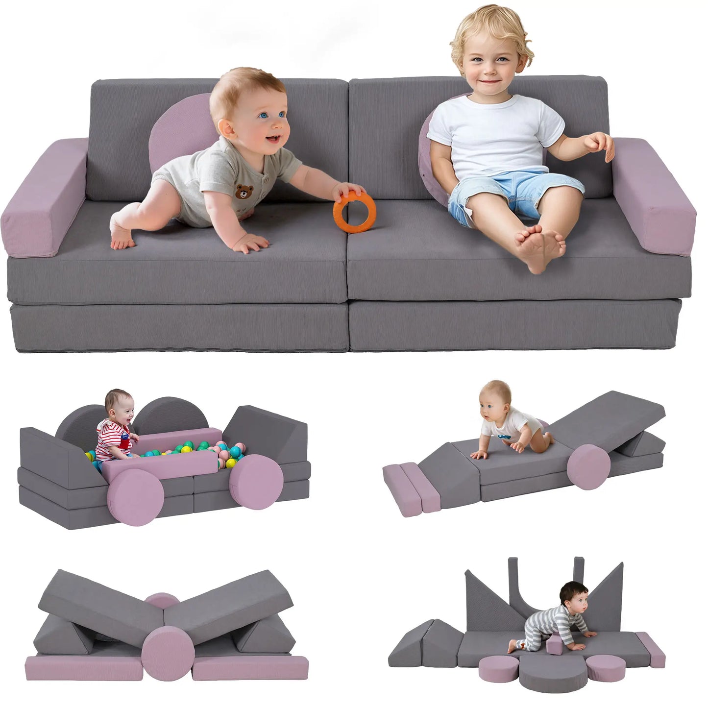 12-Piece Modular Kids Play Couch, Convertible Sofa, Grey Kids Chairs & Seating at Gallery Canada