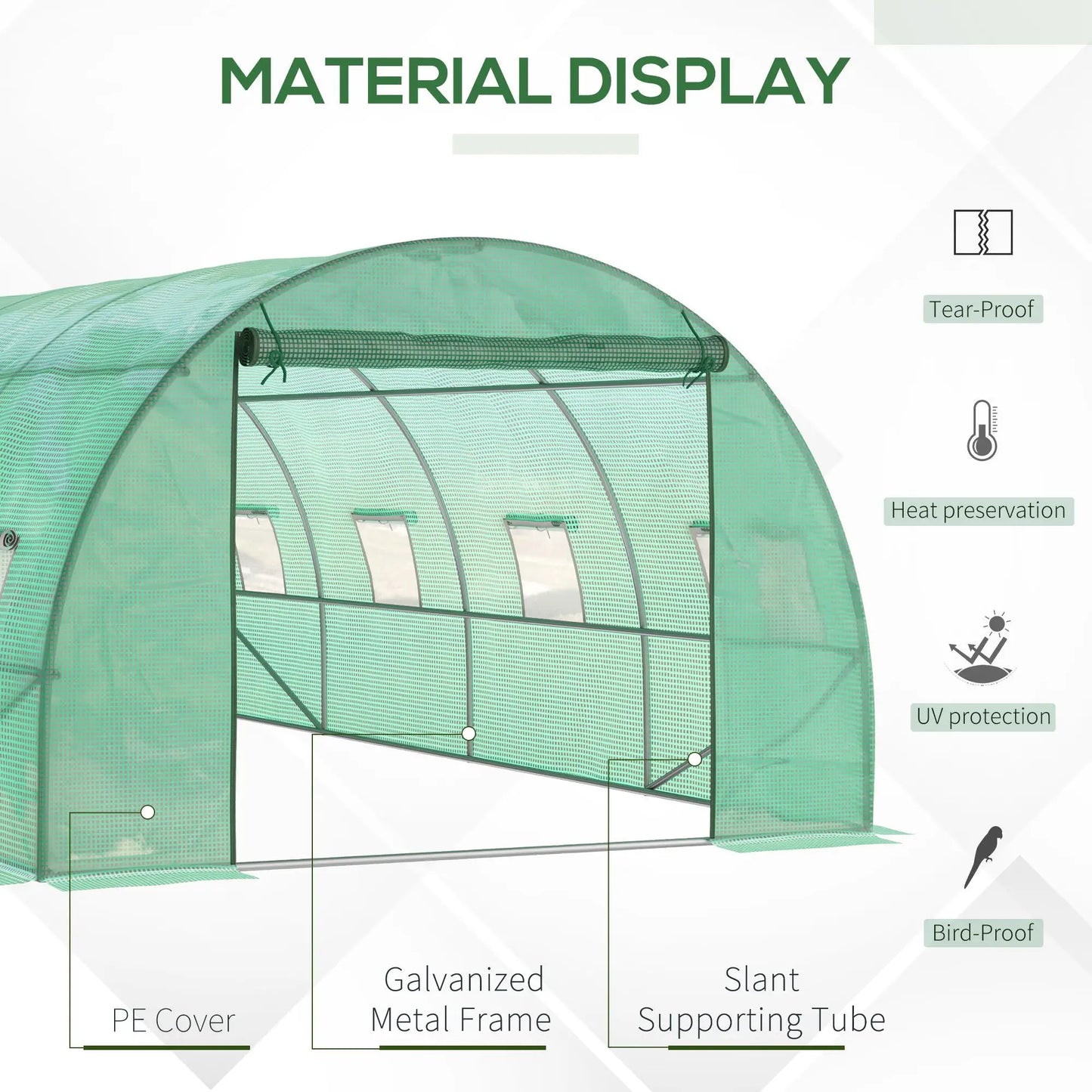 Walk-In Tunnel Greenhouse, 19x10x6.6ft, Zipped Door, 8 Mesh Windows, Green Tunnel Greenhouses at Gallery Canada