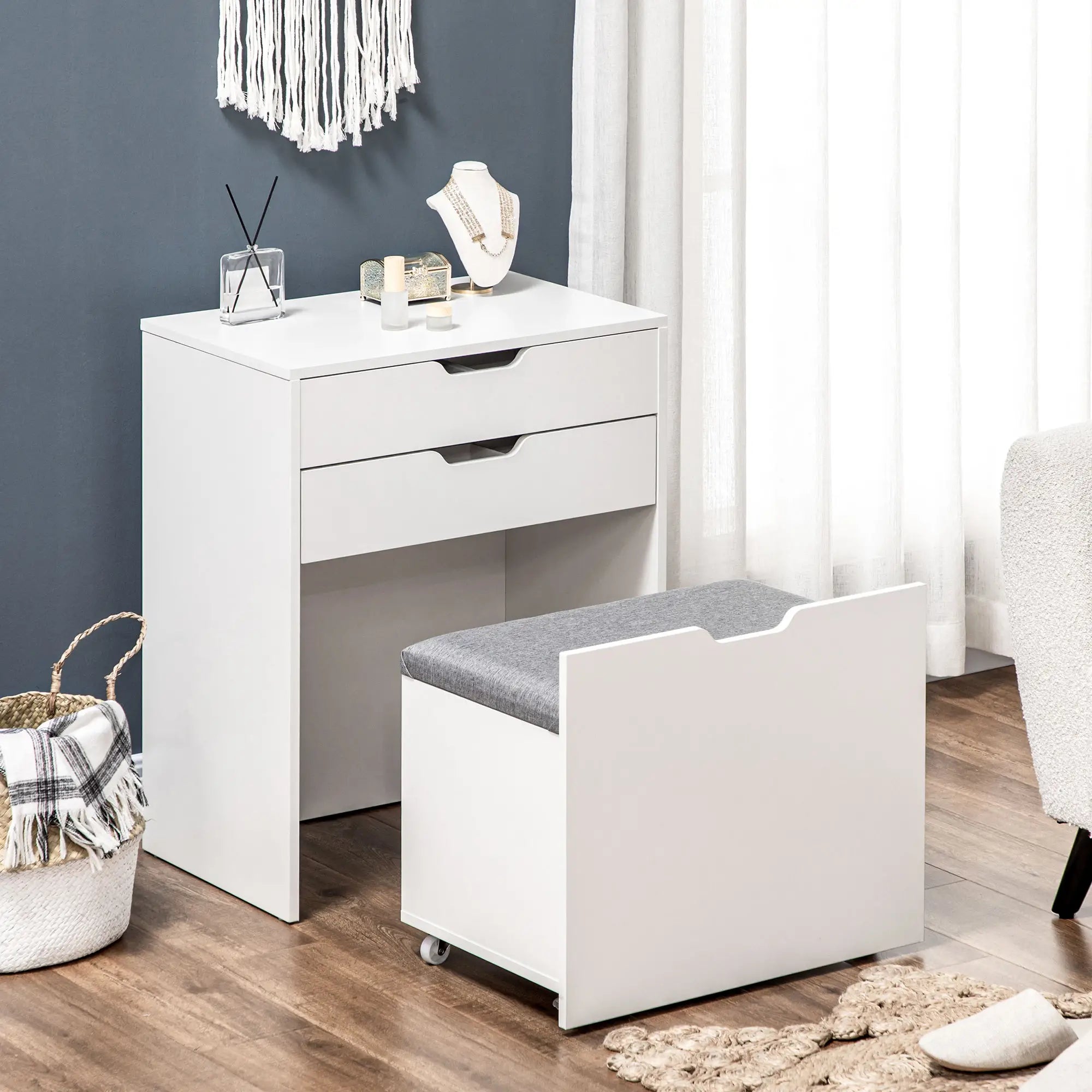 White Vanity Set with Flip Top Mirror, Desk with Stool, Drawer, White Dressing & Vanity Tables at Gallery Canada