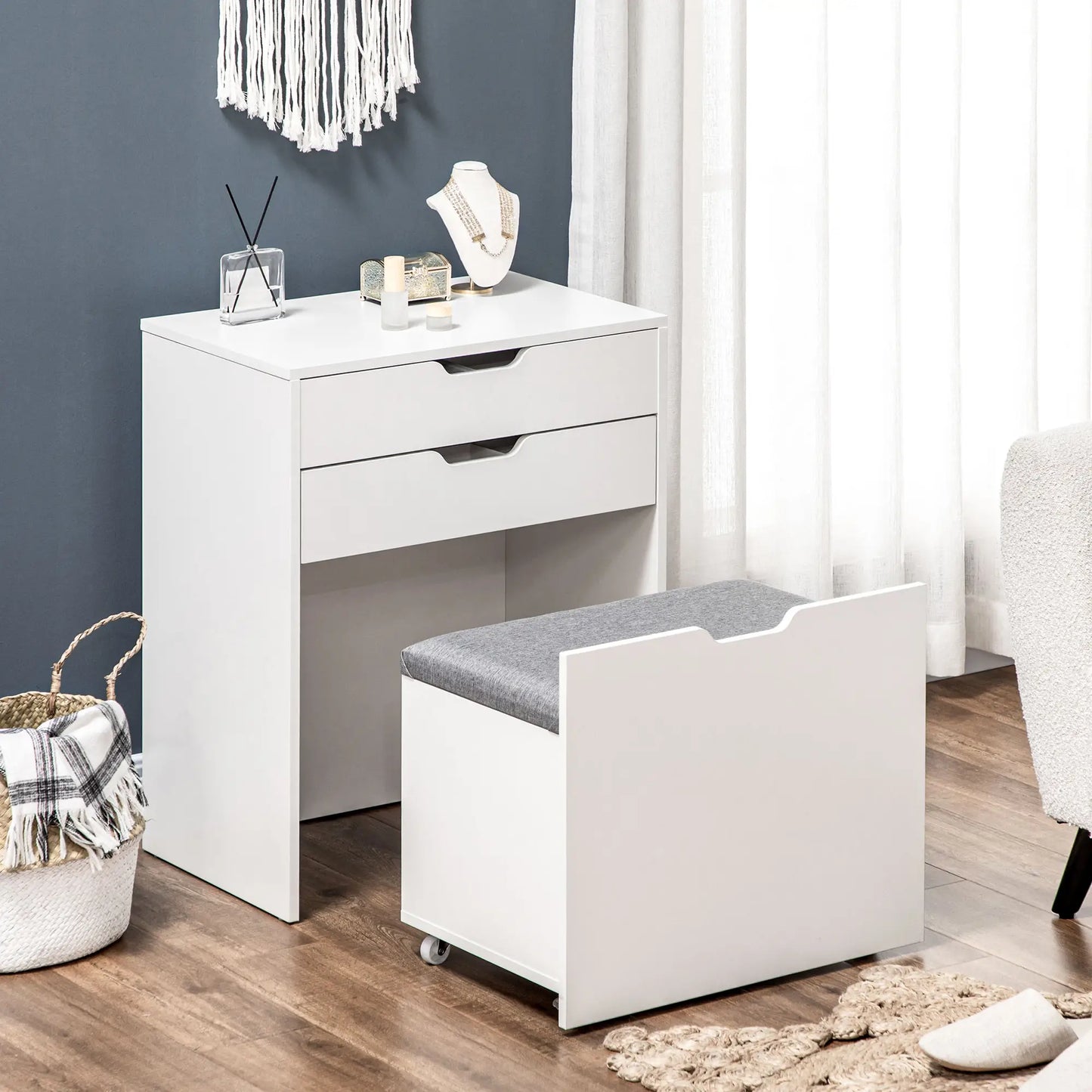 White Vanity Set with Flip Top Mirror, Desk with Stool, Drawer, White Dressing & Vanity Tables at Gallery Canada