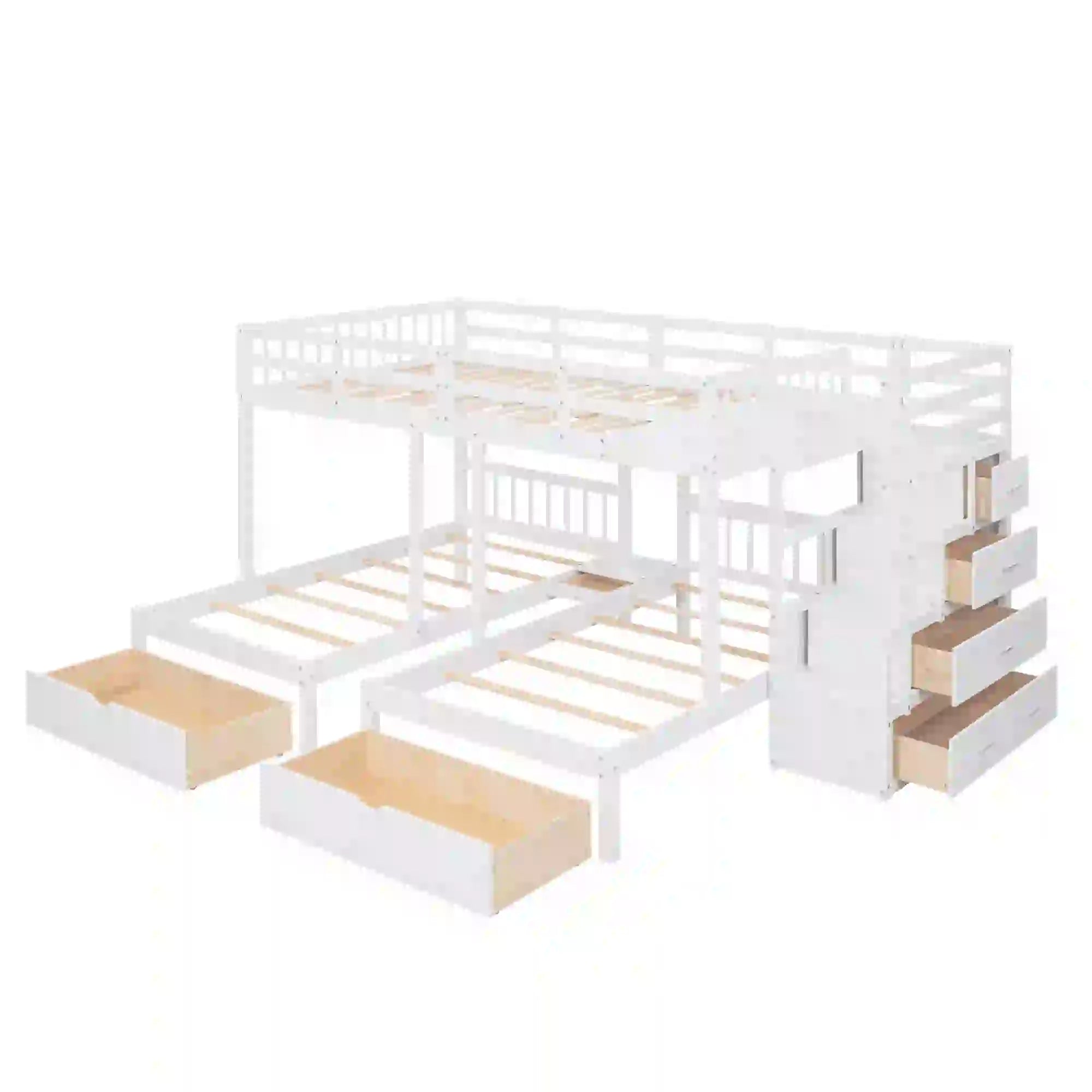 Twin Triple Bunk Bed with Storage Drawers, Pine Wood Frame, 115