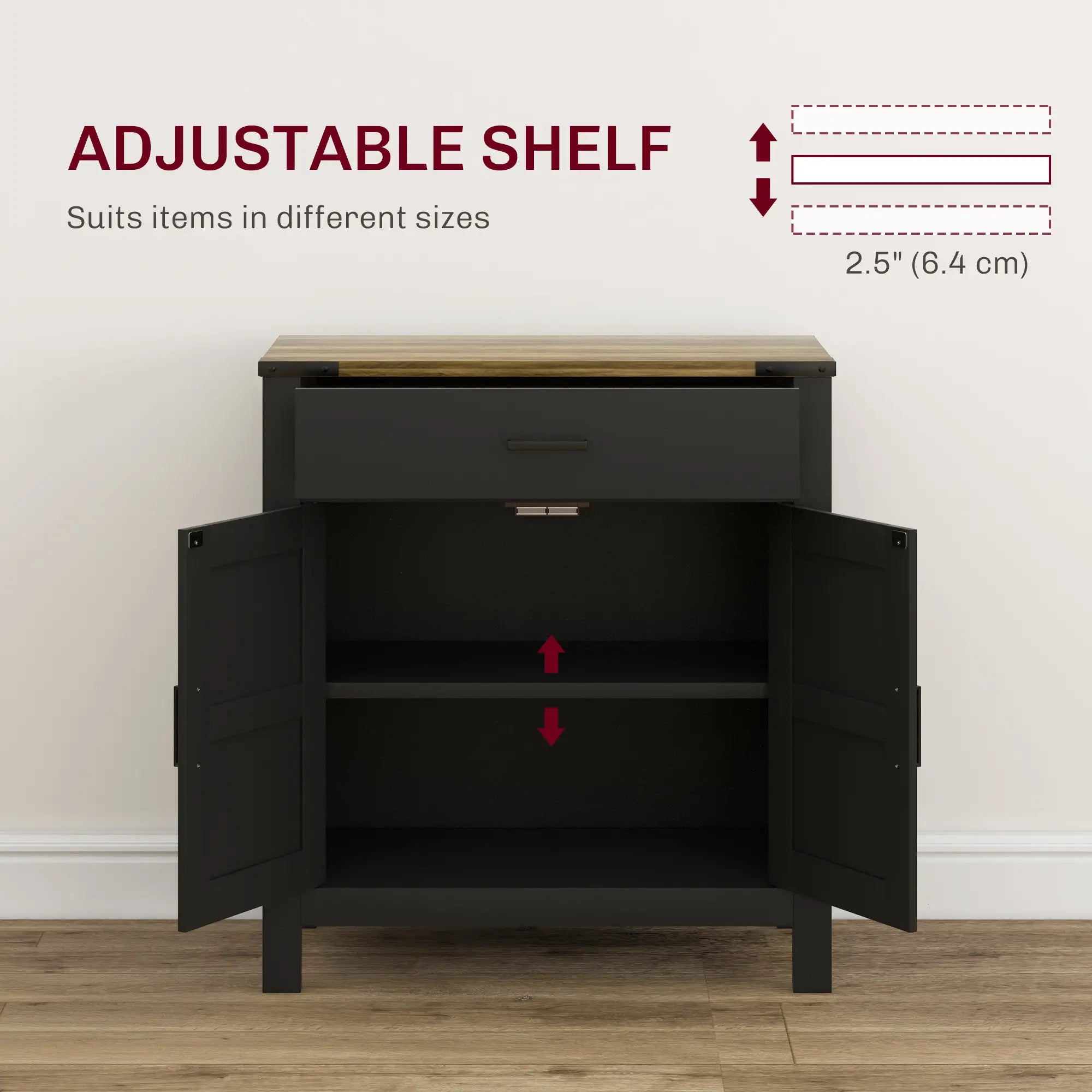 Farmhouse Buffet Cabinet, 1 Drawer, Storage Cabinet, Adjustable Shelf, Black Bar Cabinets at Gallery Canada