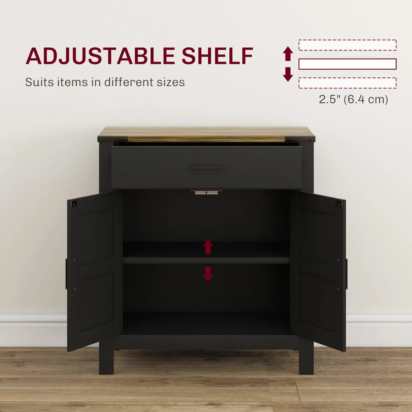 Farmhouse Buffet Cabinet, 1 Drawer, Storage Cabinet, Adjustable Shelf, Black Bar Cabinets at Gallery Canada