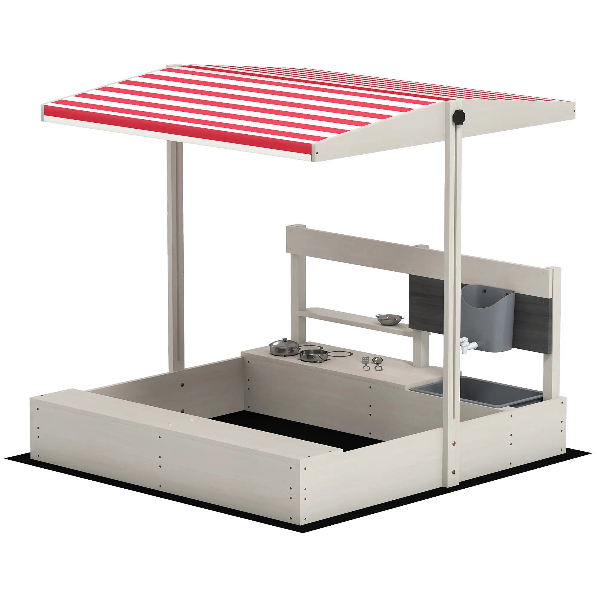 Kids Sandbox with Cover, Wooden Sand Box with Seat, Storage, 3-7 Years, Grey Sandboxes & Accessories at Gallery Canada