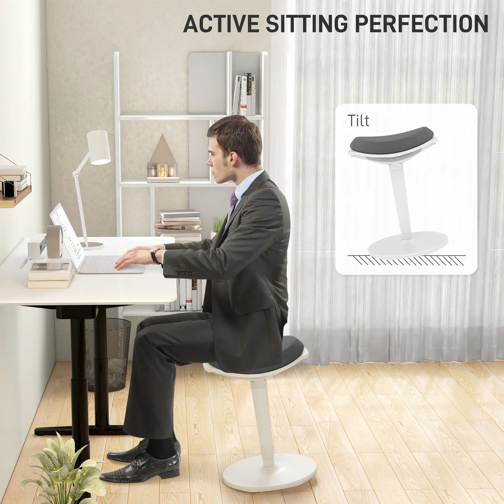 Standing Desk Stool, Ergonomic Wobble Chair, Adjustable, Grey Office Chairs at Gallery Canada