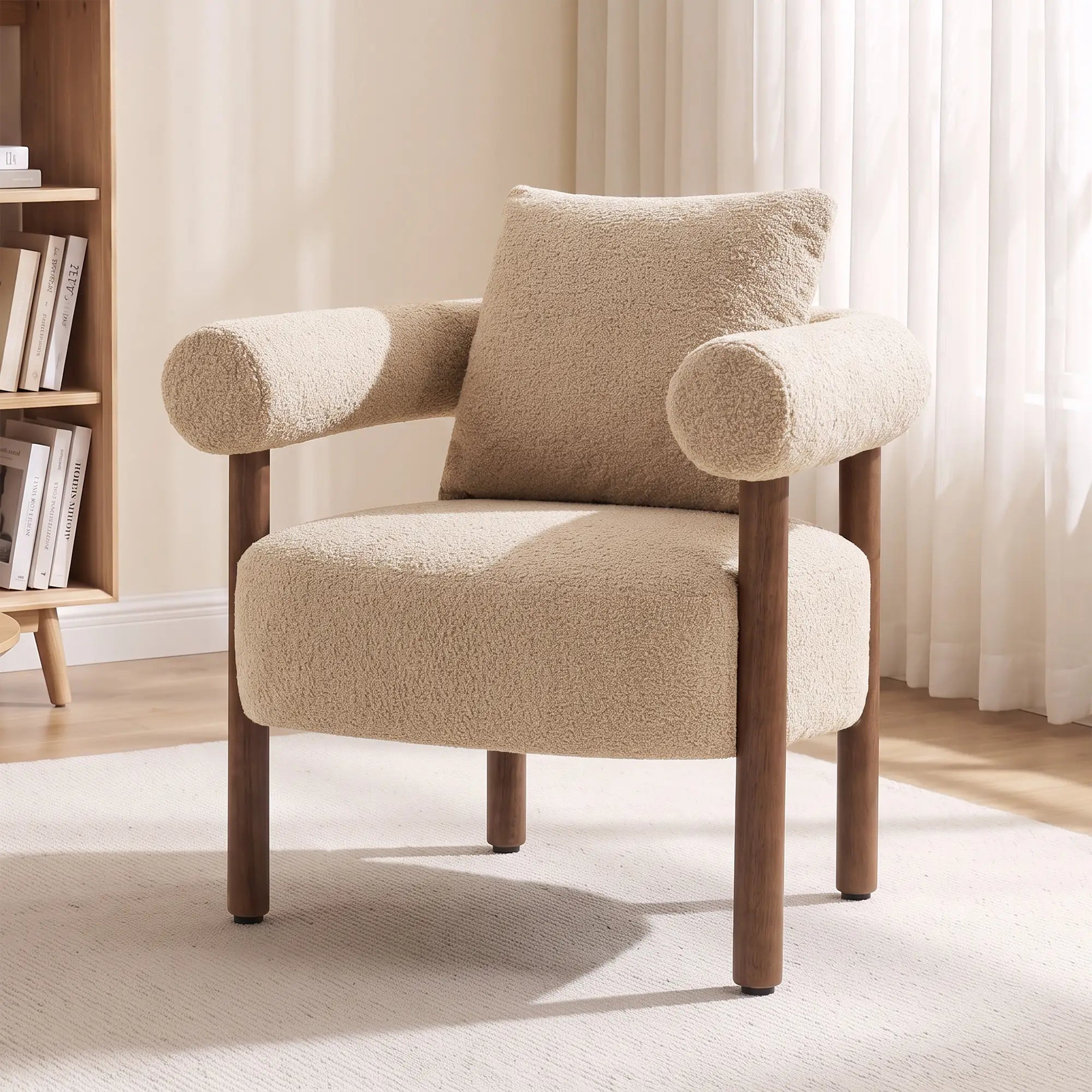 Accent Chair, Teddy Fabric, Brown, Wood Legs, Brown Accent Chairs at Gallery Canada