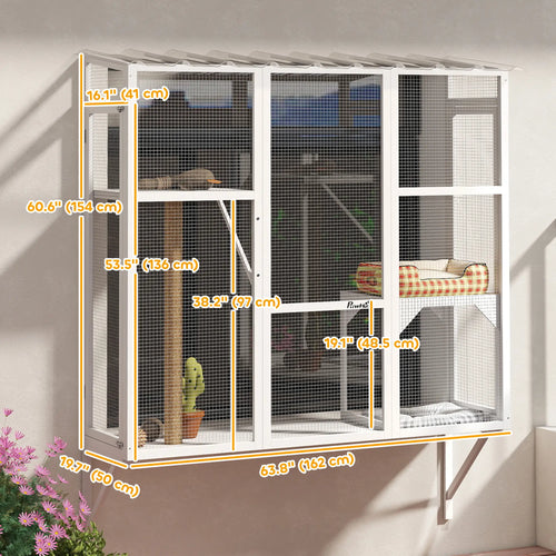 Wooden Catio Outdoor, Cat Window Box Enclosure, White