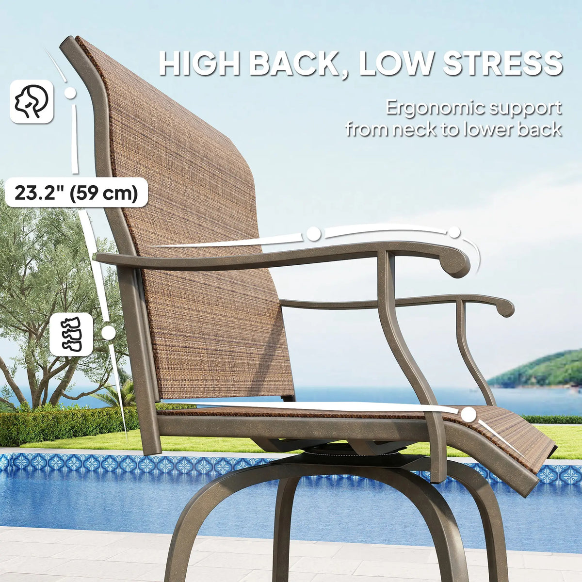 Outdoor Bar Stools Set of 2, Swivel High Back Chairs, Brown Bar Stools at Gallery Canada