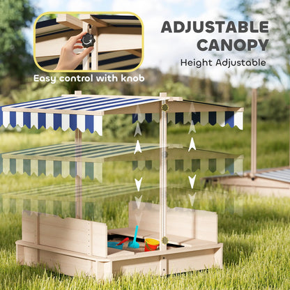Kids Wooden Sandbox, Outdoor Playset, Adjustable Canopy, Convertible Bench, 3-7 Years Sandboxes & Accessories at Gallery Canada
