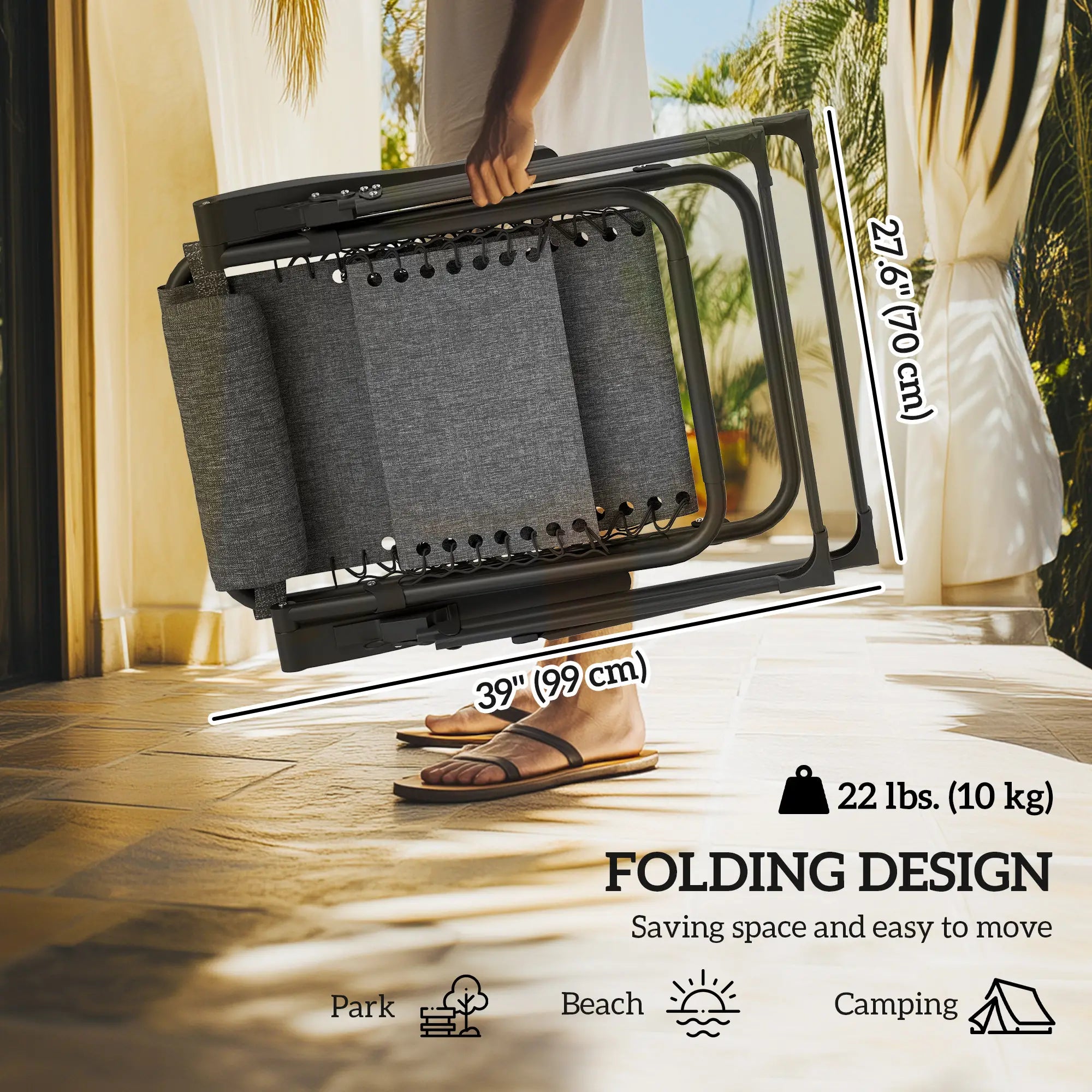 Padded Folding Recliner Chair, Adjustable Backrest, Grey Lounger Chairs at Gallery Canada