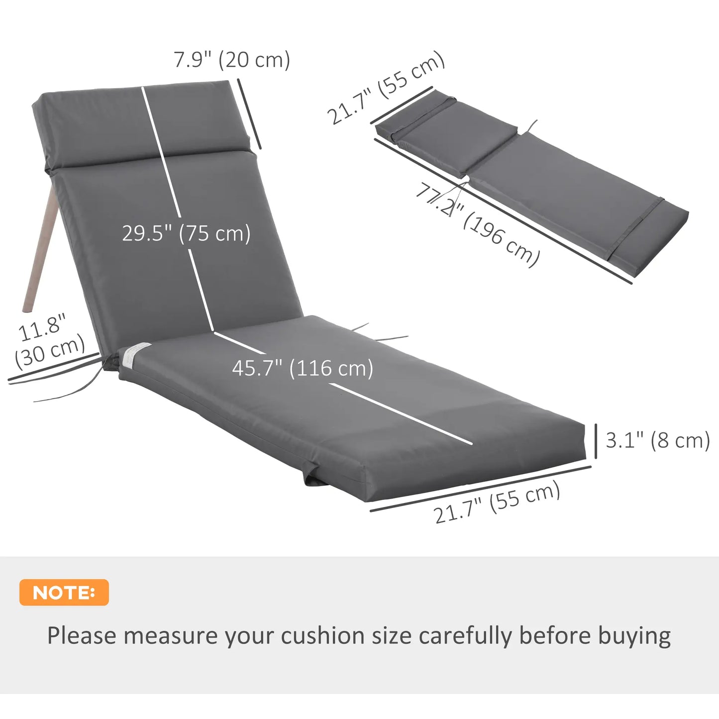 Outdoor Lounge Chair Cushion Set, 77.2" x 21.7", Dark Grey Patio Chair Cushions at Gallery Canada