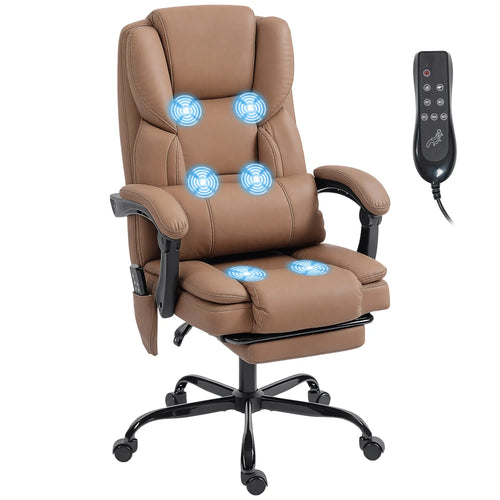 Office Chair with Massage, Faux Leather, Lumbar Support, Footrest, Brown