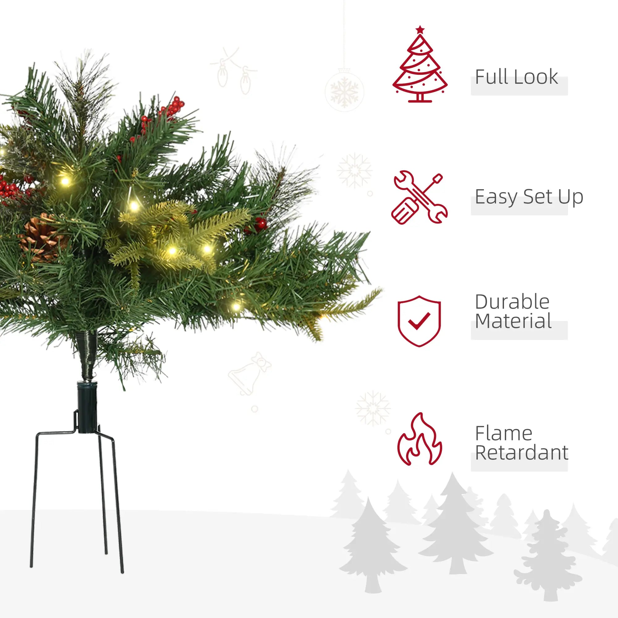 1.5 Foot Prelit Artificial Christmas Tree, 16 Inch, Warm White LED, Red Berries, Pine Cones, Green Pre Lit Christmas Trees at Gallery Canada
