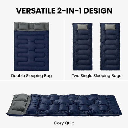 Queen Size Double Sleeping Bag For Adults, Cold Weather, Blue Camping Cots at Gallery Canada
