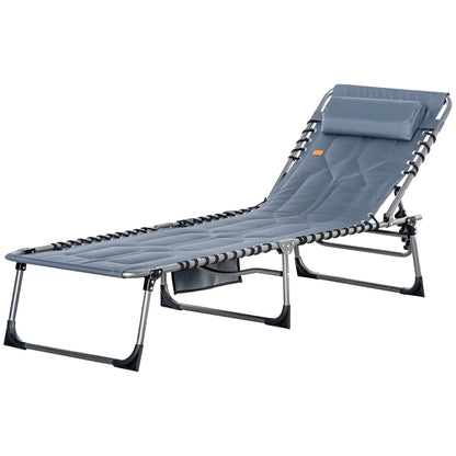 Outdoor Lounge Chair, Folding Chaise, Adjustable Backrest, Pillow, Pocket, Grey Lounger Chairs at Gallery Canada