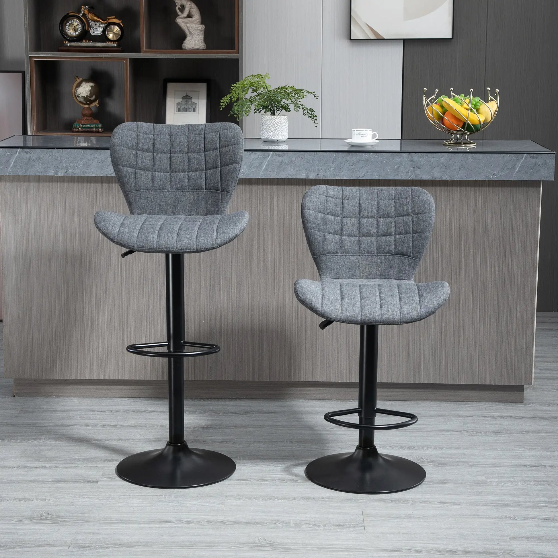 Adjustable Swivel Bar Stools Set of 2, Linen Fabric, Grey Bar Stools at Gallery Canada