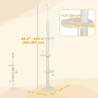 88.5"-100.5" Floor to Ceiling Cat Tree, Scratching Posts, Cloud Platforms, Cream Floor to Ceiling Cat Trees at Gallery Canada