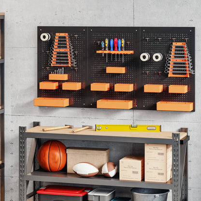 33 Piece Metal Pegboard Panels, Peg Board with 16 Hooks, Bins and Racks, Black and Orange Tool Organizers at Gallery Canada