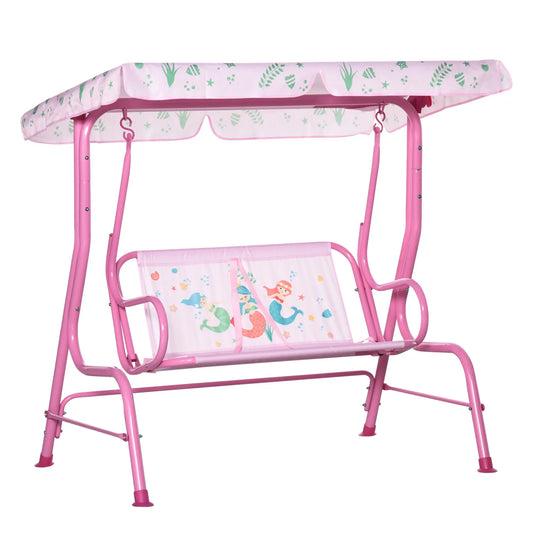 2-Seat Kids Porch Swing, Outdoor Chair with Canopy, Seat Belt, Mermaid, Pink Gym Sets & Swings Pink at Gallery Canada