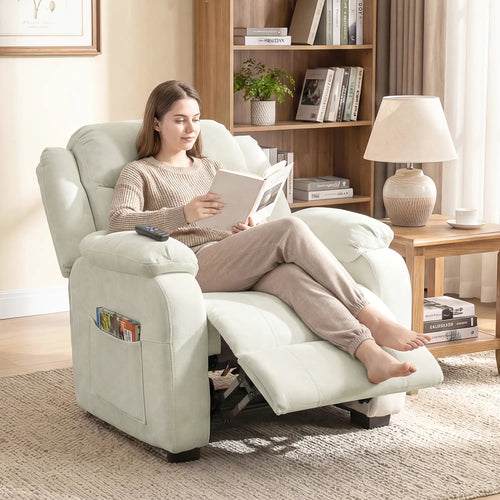 Massage Recliner Chair, Power Recliner, Remote, Pockets, 2 Memory Positions, Beige