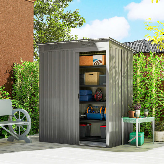 5.2' x 3.5' Metal Garden Shed, Easy Assembly, Light Grey Sheds Light Grey at Gallery Canada