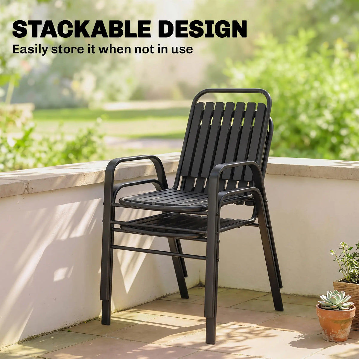 Stackable Outdoor Dining Chairs Set Of 2, Black Patio Chairs at Gallery Canada
