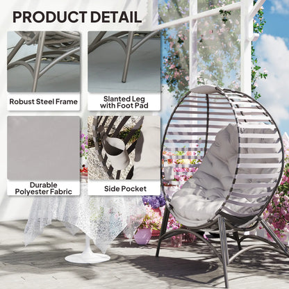 Egg Patio Lounge Chair, Foldable, with Cushion & Pocket, Light Grey, Light Grey Patio Chairs at Gallery Canada