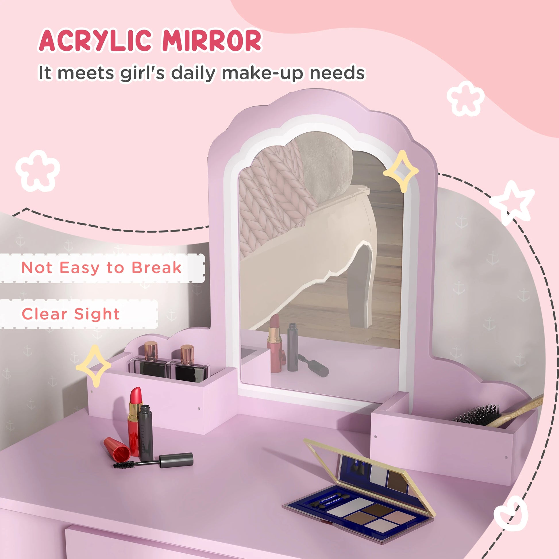 Makeup Vanity With Mirror, Stool, Cloud Design, 3-6 Years, Pink Toy Vanity at Gallery Canada