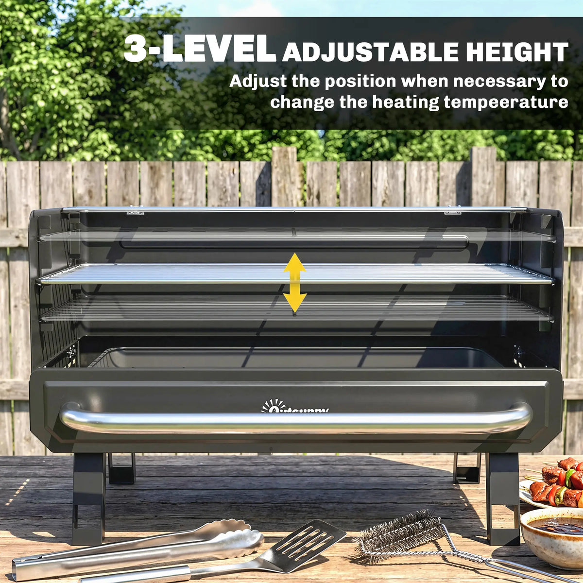 Charcoal BBQ Grill, Portable with Adjustable Grates, Foldable Legs, Black Charcoal BBQ Grils at Gallery Canada
