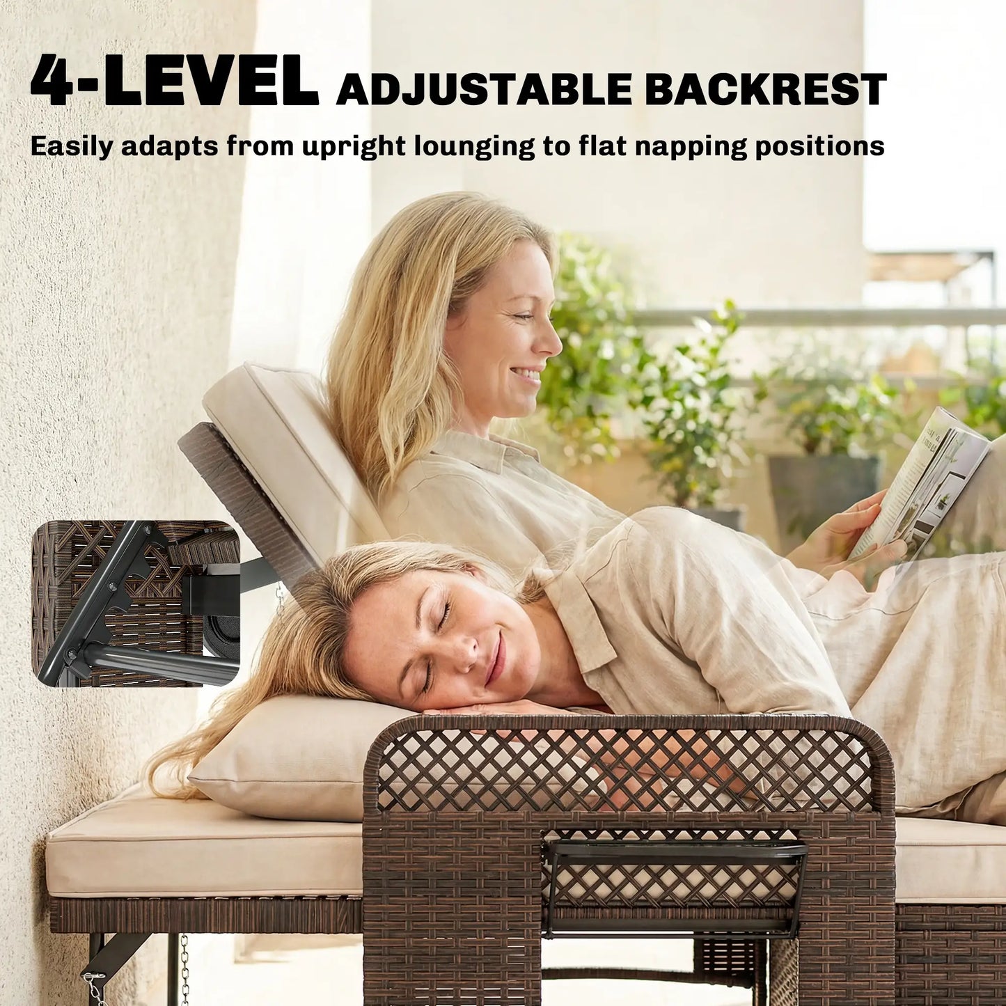 Patio Lounge Chair Set, 2 Pieces With Cushions, Adjustable Backrest Wicker Chaise Loungers at Gallery Canada
