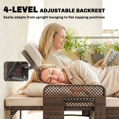 Patio Lounge Chair Set, 2 Pieces With Cushions, Adjustable Backrest Wicker Chaise Loungers at Gallery Canada