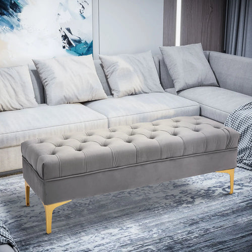 Upholstered End of Bed Bench with Button Tufted, Grey
