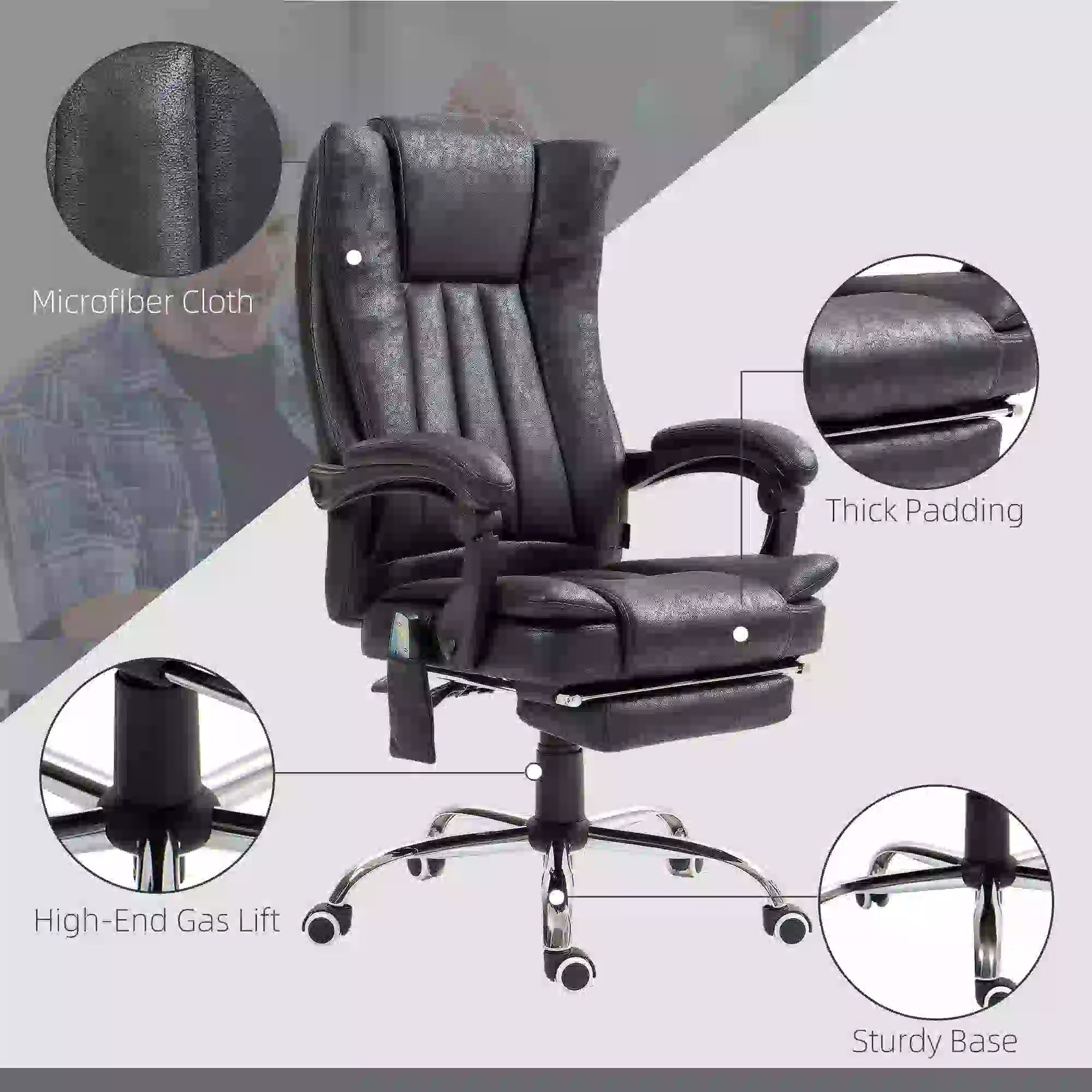 Office Chair, 6-Point Vibration Massage, Micro Fiber Recliner, Retractable Footrest, Black Massage Chairs at Gallery Canada