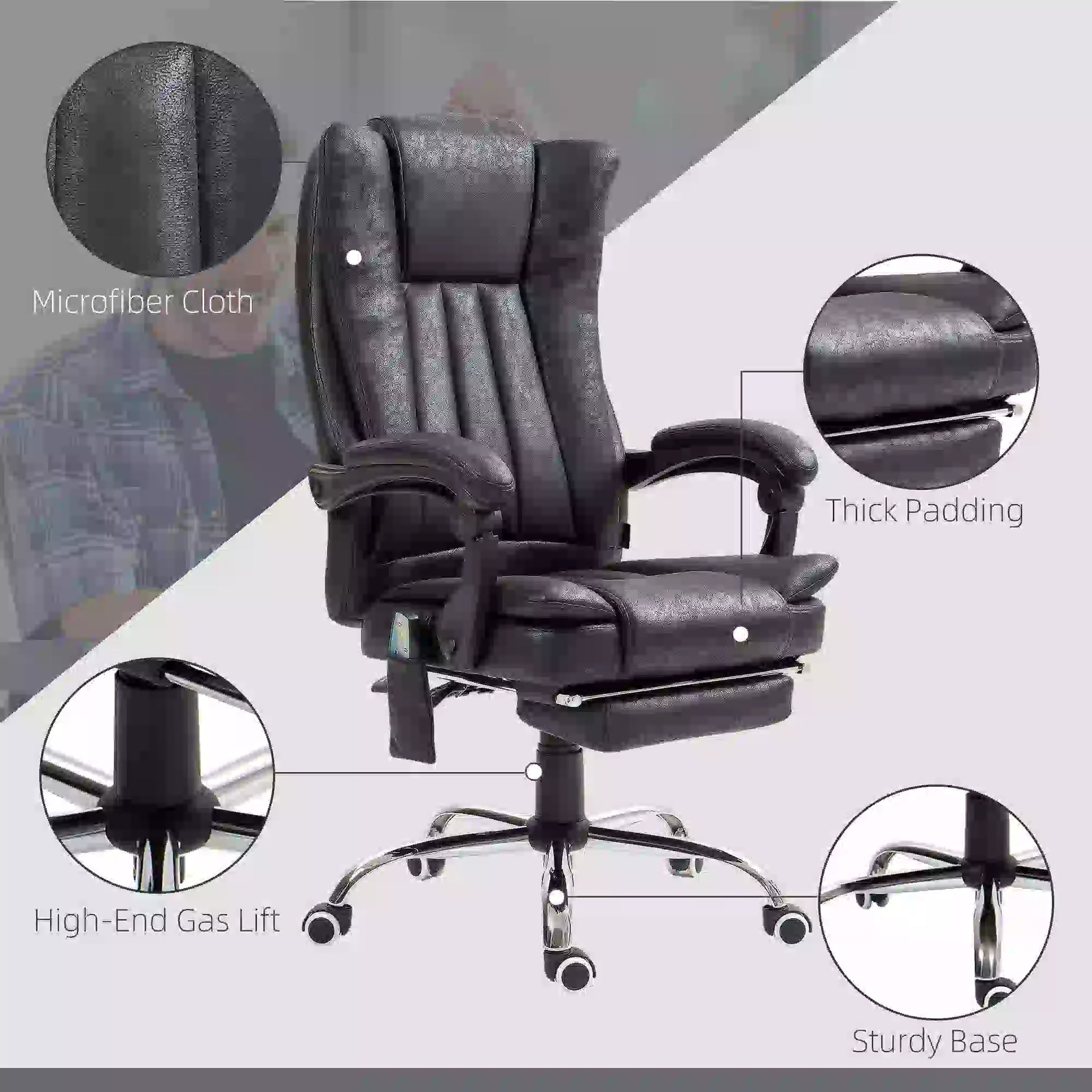 Office Chair, 6-Point Vibration Massage, Micro Fiber Recliner, Retractable Footrest, Black Massage Chairs at Gallery Canada