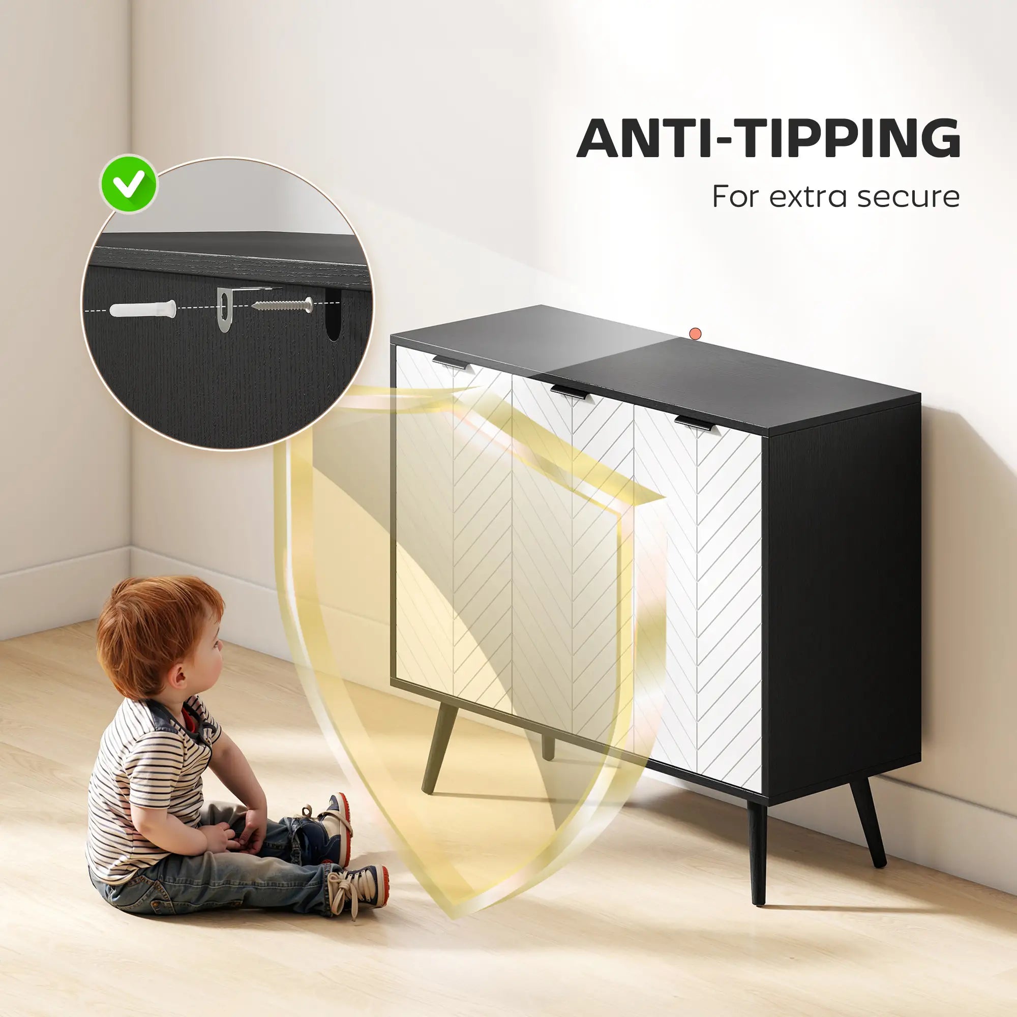 Modern Sideboard Buffet, Dining Room Cabinet, Adjustable Shelves, 3 Doors, Black Storage Cabinets at Gallery Canada