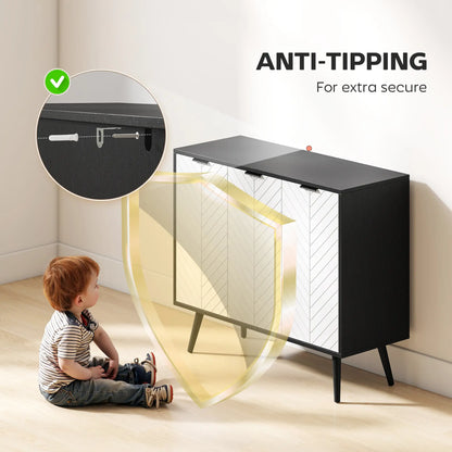 Modern Sideboard Buffet, Dining Room Cabinet, Adjustable Shelves, 3 Doors, Black Storage Cabinets at Gallery Canada