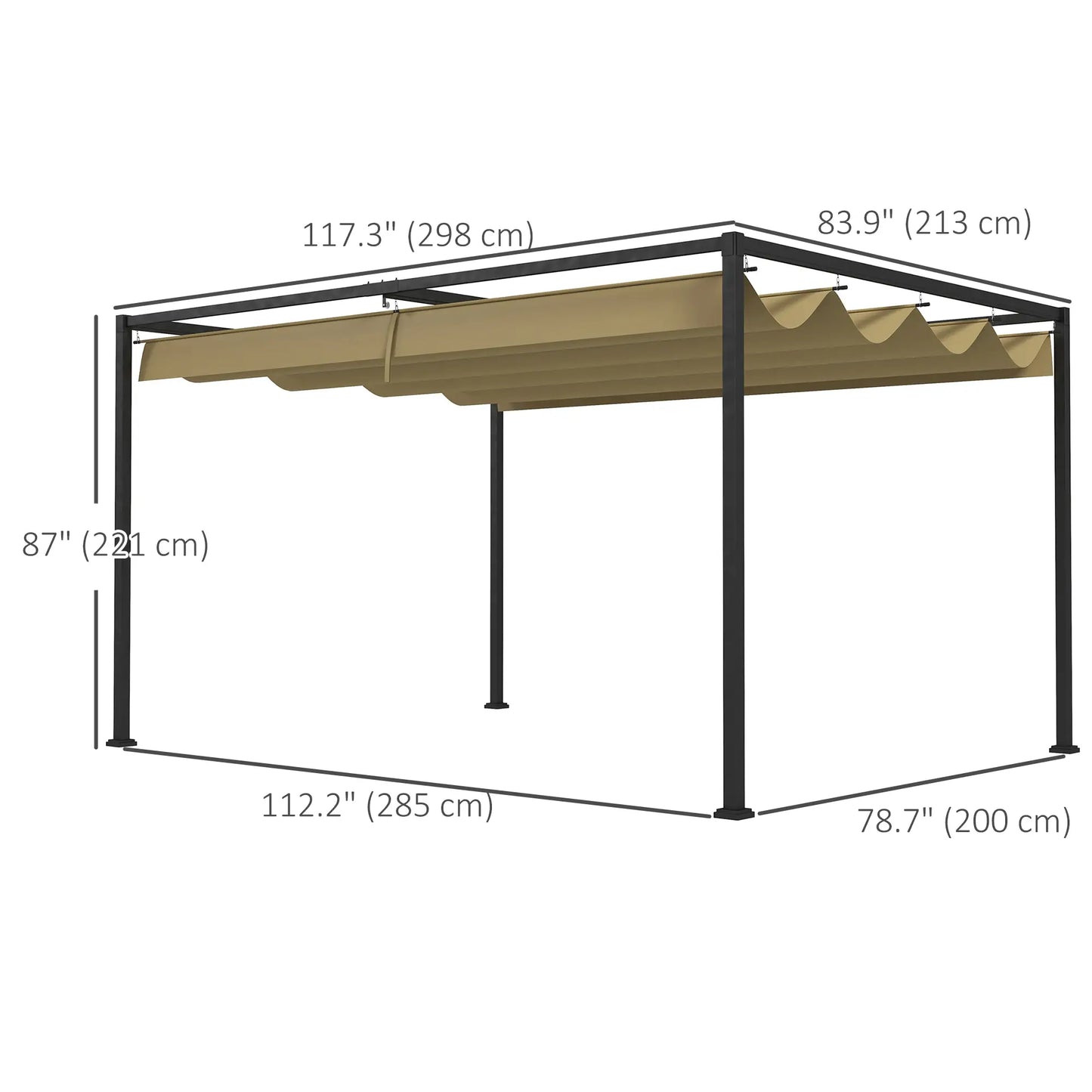 10' x 7' Patio Pergola, Retractable Canopy, Outdoor Sun Shelter, Khaki Pergolas at Gallery Canada