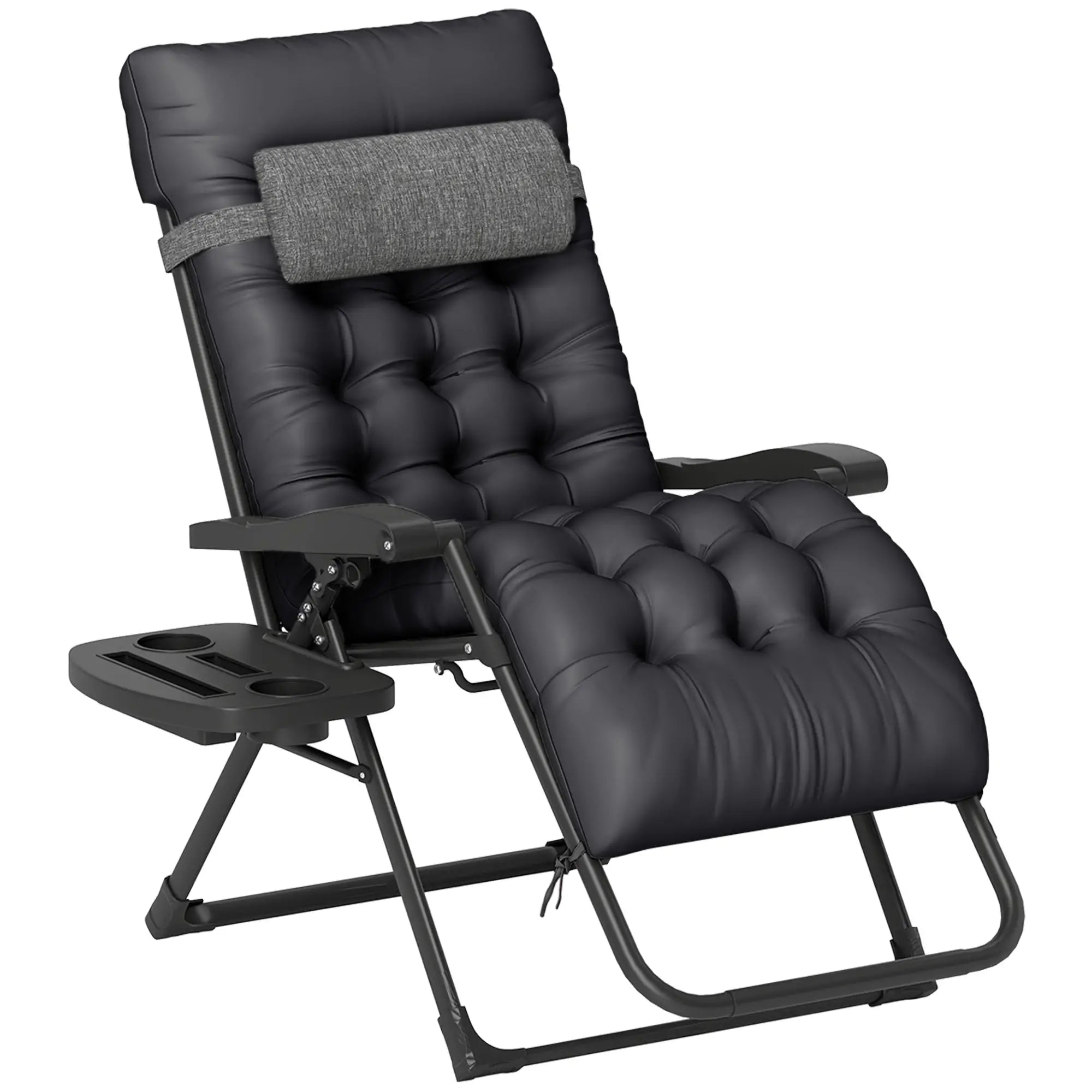 Padded Folding Recliner Chair, Adjustable Backrest, Removable Cushion, Black Lounger Chairs Black, Grey at Gallery Canada
