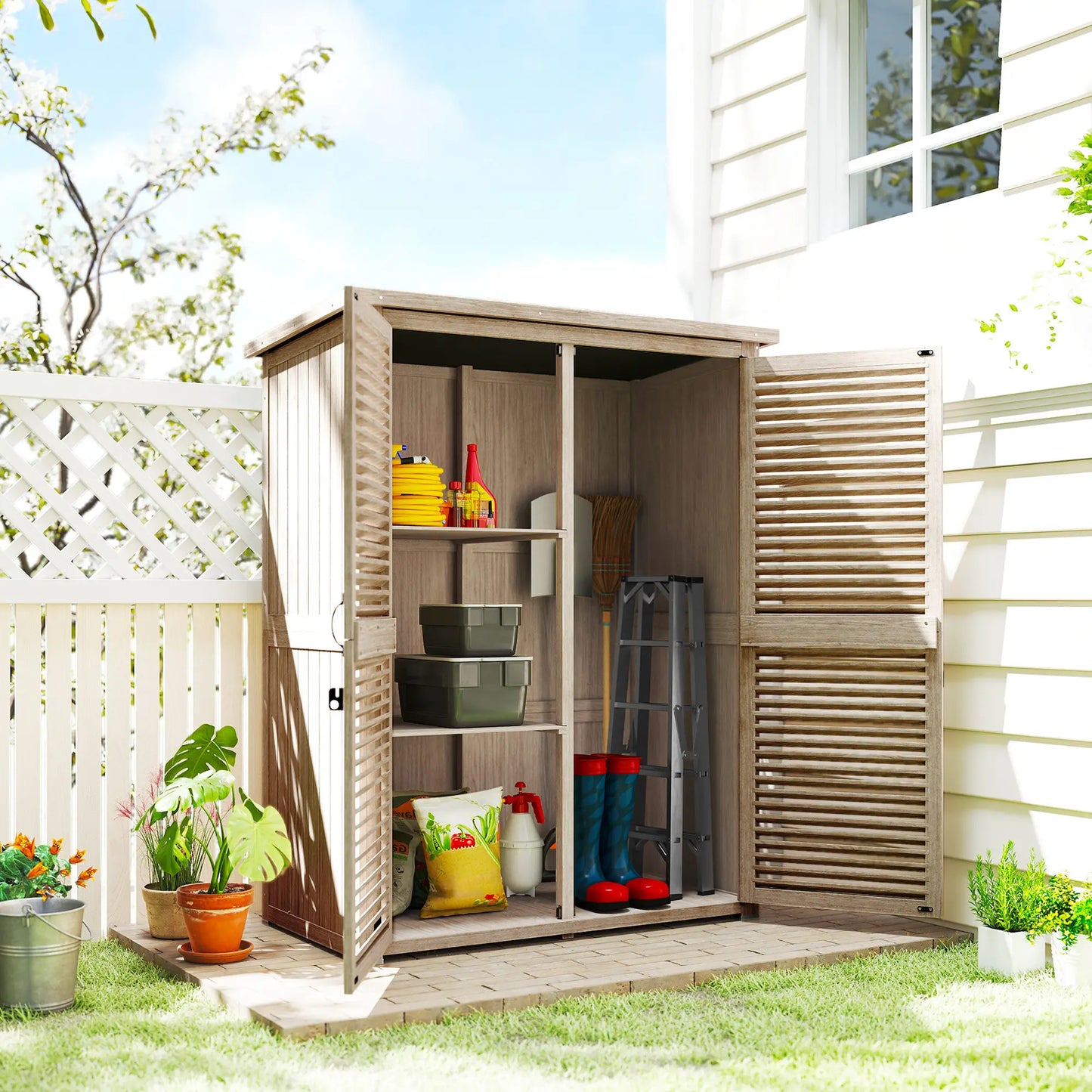 Wooden Garden Shed, 50" x 26" x 66", Waterproof Asphalt Roof, Shelves, Natural Sheds at Gallery Canada