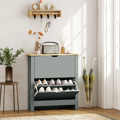 Shoe Storage Cabinet, 2 Flip Drawers, Adjustable Shelves, Light Grey